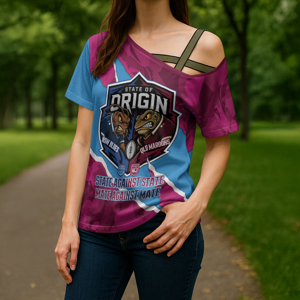 QLD Maroons and NSW Blues Personalised Cross Shoulder Shirt Cockroaches Cane Toads Together