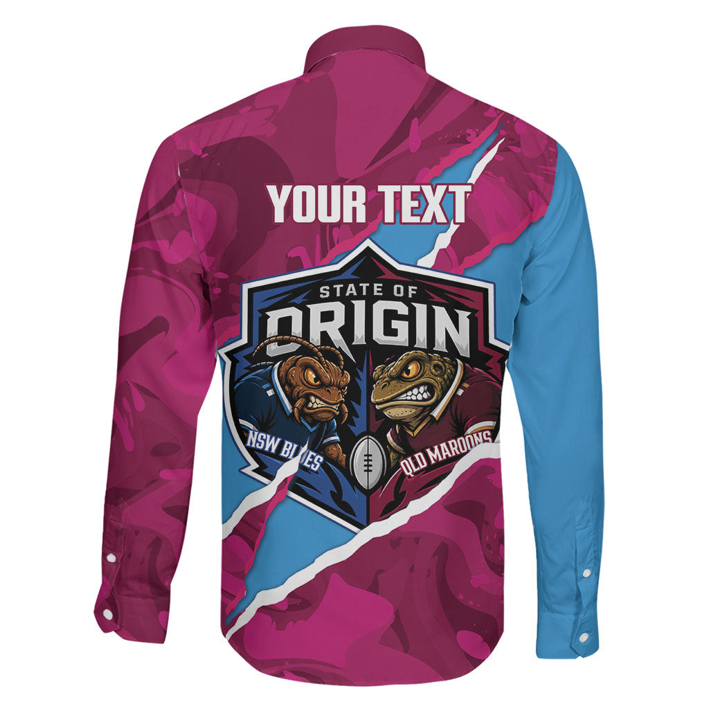 QLD Maroons and NSW Blues Personalised Family Matching Long Sleeve Bodycon Dress and Hawaiian Shirt Cockroaches Cane Toads Together