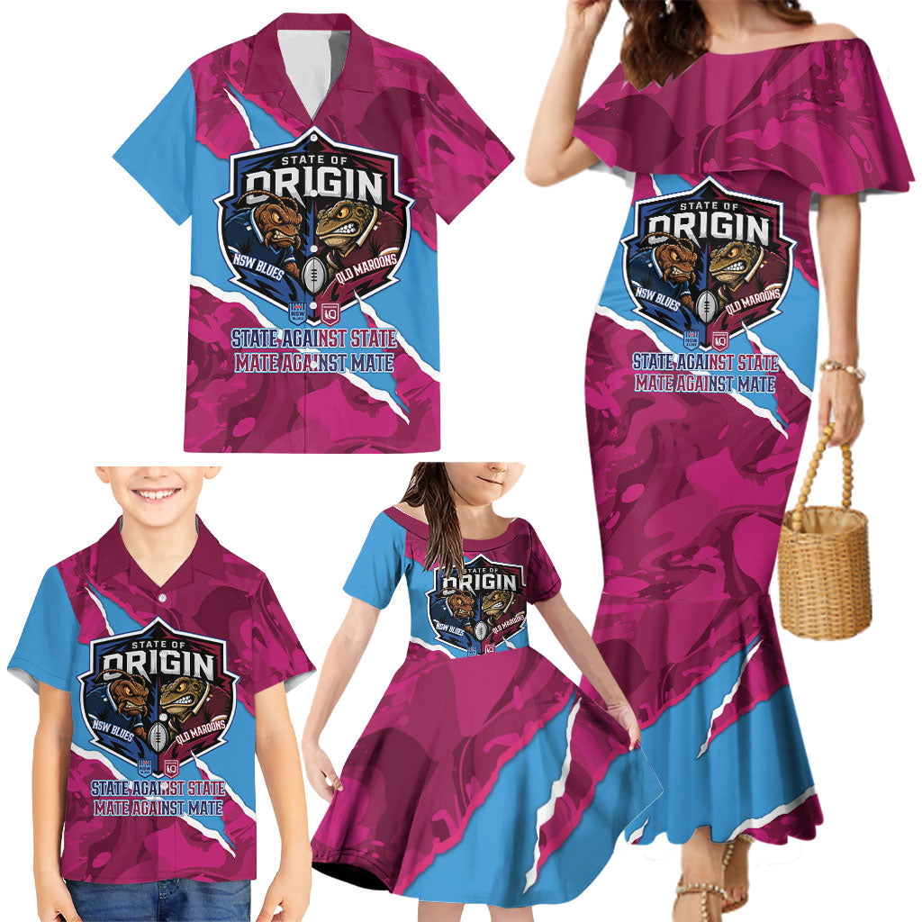 QLD Maroons and NSW Blues Personalised Family Matching Mermaid Dress and Hawaiian Shirt Cockroaches Cane Toads Together