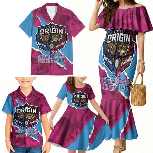 QLD Maroons and NSW Blues Personalised Family Matching Mermaid Dress and Hawaiian Shirt Cockroaches Cane Toads Together