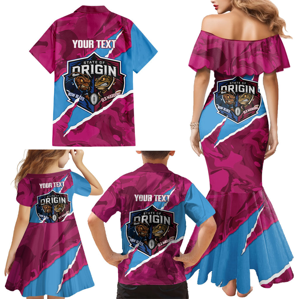 QLD Maroons and NSW Blues Personalised Family Matching Mermaid Dress and Hawaiian Shirt Cockroaches Cane Toads Together