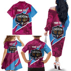 QLD Maroons and NSW Blues Personalised Family Matching Off The Shoulder Long Sleeve Dress and Hawaiian Shirt Cockroaches Cane Toads Together