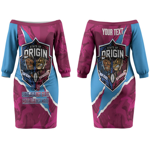 QLD Maroons and NSW Blues Personalised Family Matching Off The Shoulder Long Sleeve Dress and Hawaiian Shirt Cockroaches Cane Toads Together