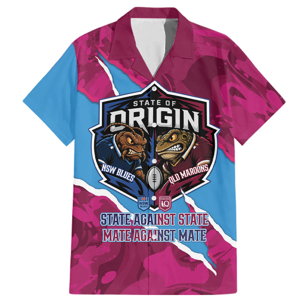 QLD Maroons and NSW Blues Personalised Family Matching Off The Shoulder Long Sleeve Dress and Hawaiian Shirt Cockroaches Cane Toads Together
