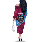 QLD Maroons and NSW Blues Personalised Family Matching Off The Shoulder Long Sleeve Dress and Hawaiian Shirt Cockroaches Cane Toads Together