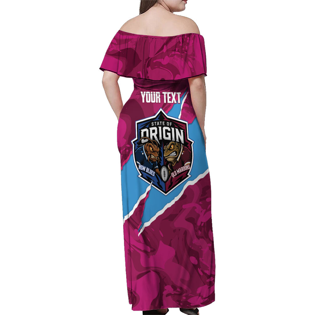 QLD Maroons and NSW Blues Personalised Family Matching Off Shoulder Maxi Dress and Hawaiian Shirt Cockroaches Cane Toads Together
