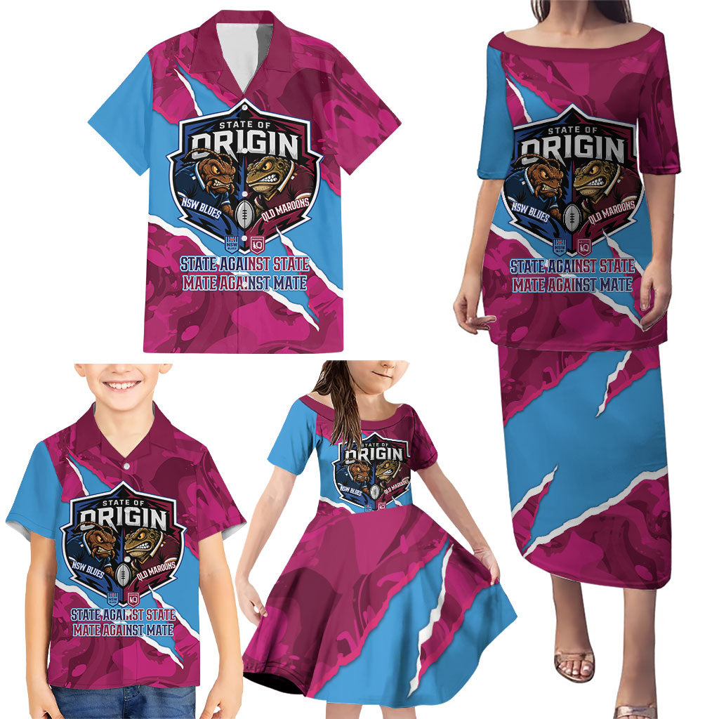 QLD Maroons and NSW Blues Personalised Family Matching Puletasi and Hawaiian Shirt Cockroaches Cane Toads Together