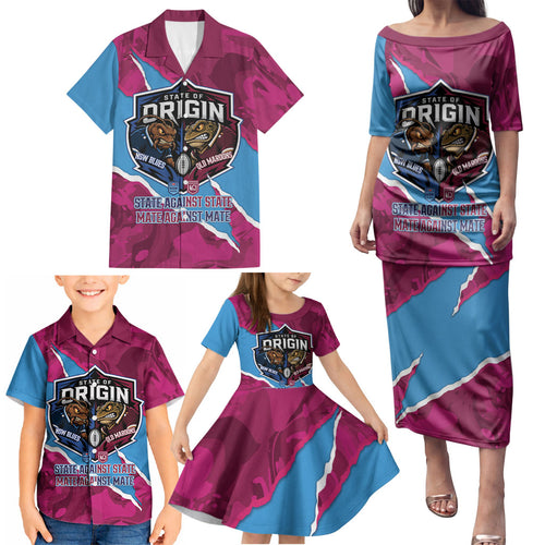 QLD Maroons and NSW Blues Personalised Family Matching Puletasi and Hawaiian Shirt Cockroaches Cane Toads Together