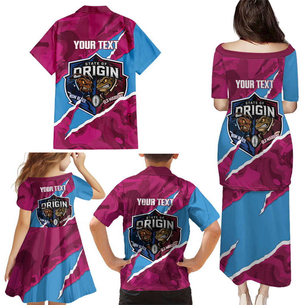 QLD Maroons and NSW Blues Personalised Family Matching Puletasi and Hawaiian Shirt Cockroaches Cane Toads Together