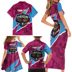 QLD Maroons and NSW Blues Personalised Family Matching Short Sleeve Bodycon Dress and Hawaiian Shirt Cockroaches Cane Toads Together