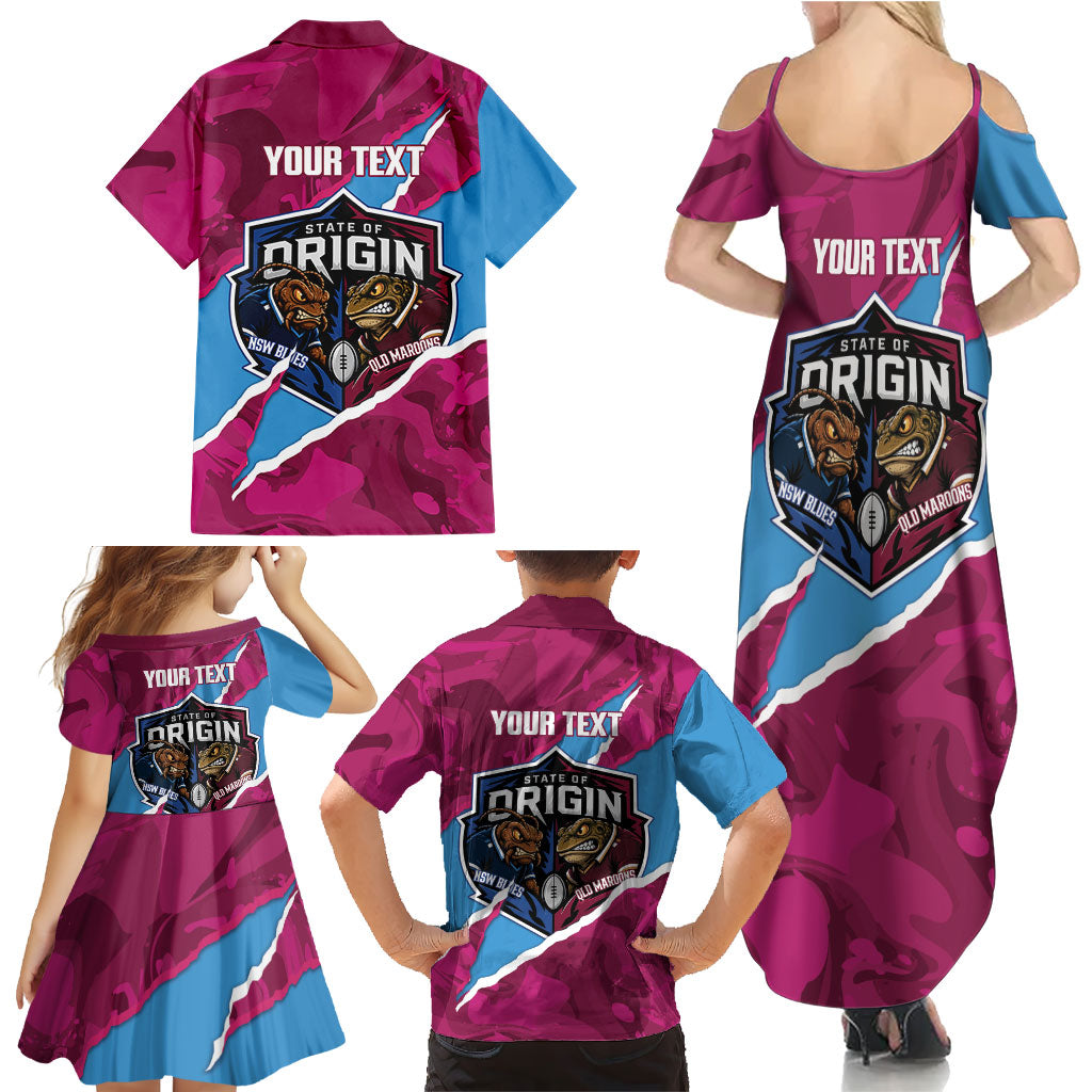 QLD Maroons and NSW Blues Personalised Family Matching Summer Maxi Dress and Hawaiian Shirt Cockroaches Cane Toads Together