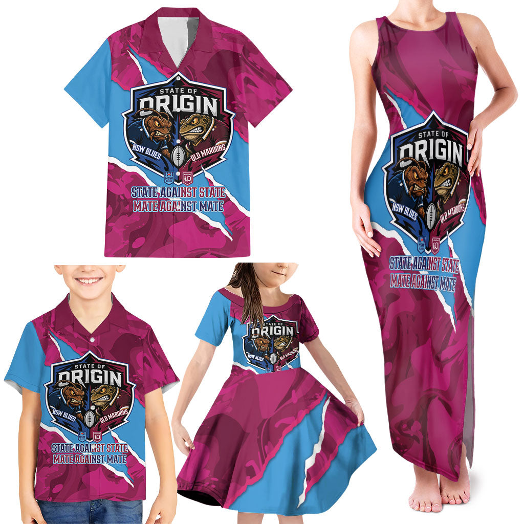 QLD Maroons and NSW Blues Personalised Family Matching Tank Maxi Dress and Hawaiian Shirt Cockroaches Cane Toads Together