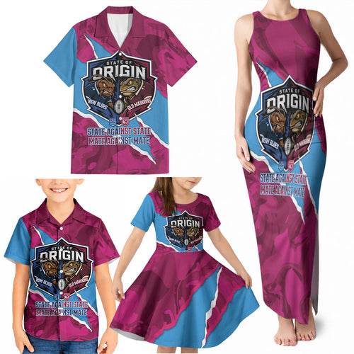 QLD Maroons and NSW Blues Personalised Family Matching Tank Maxi Dress and Hawaiian Shirt Cockroaches Cane Toads Together