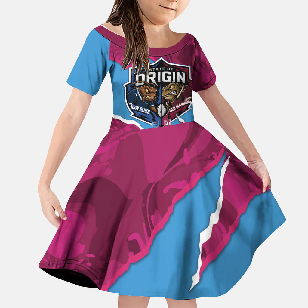 QLD Maroons and NSW Blues Personalised Kid Short Sleeve Dress Cockroaches Cane Toads Together