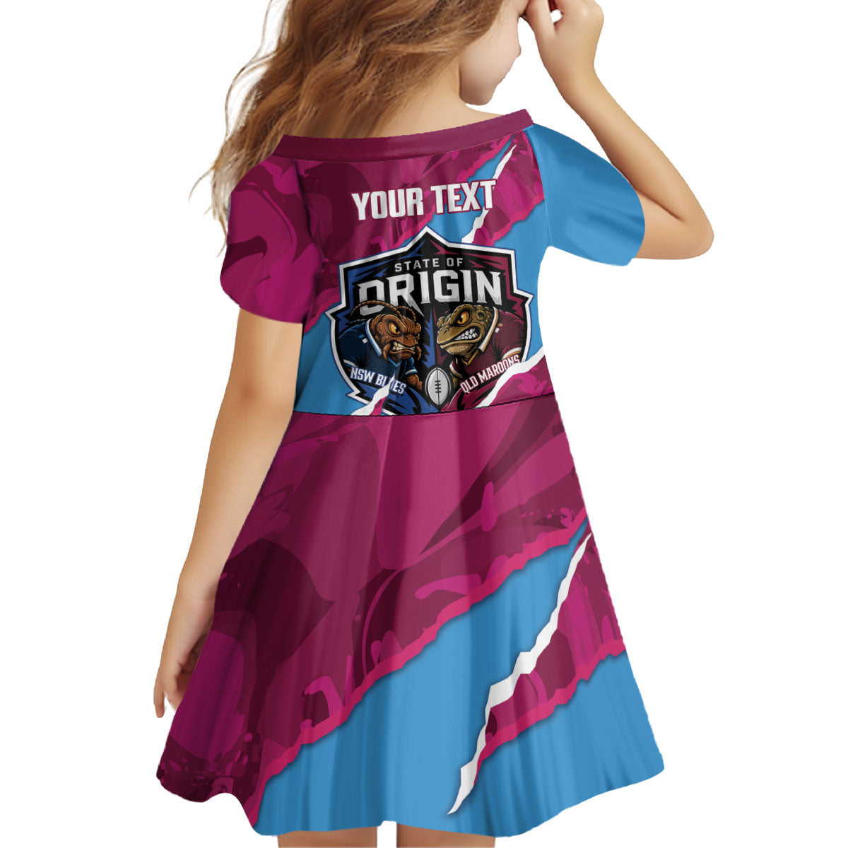 QLD Maroons and NSW Blues Personalised Kid Short Sleeve Dress Cockroaches Cane Toads Together