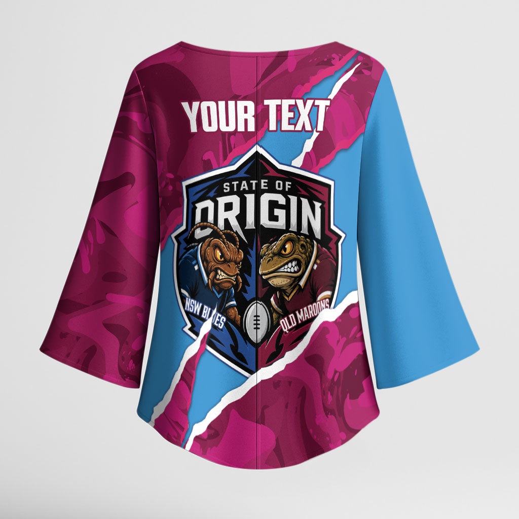 QLD Maroons and NSW Blues Personalised Kimono Sleeve Blouse Cockroaches Cane Toads Together
