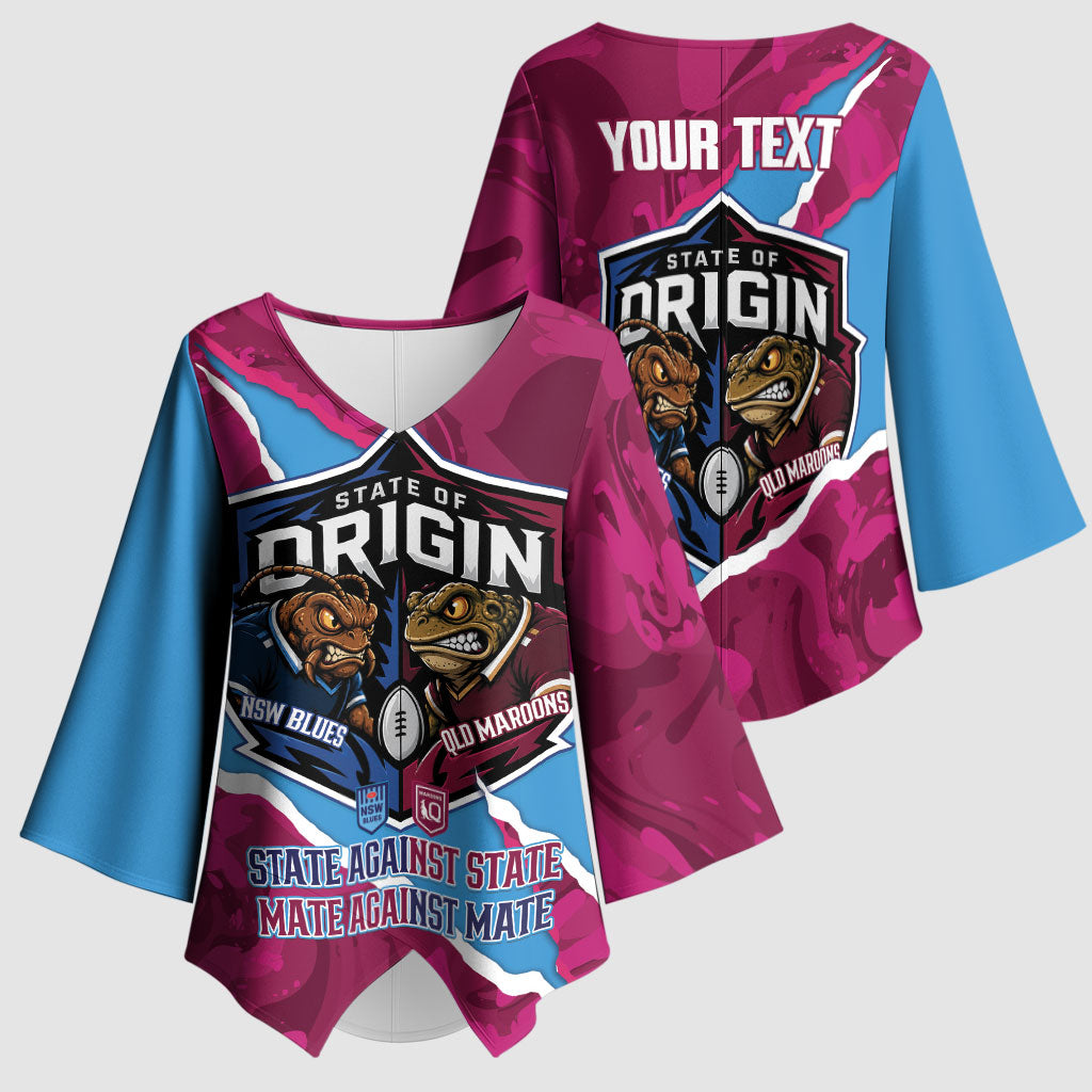 QLD Maroons and NSW Blues Personalised Kimono Sleeve Blouse Cockroaches Cane Toads Together