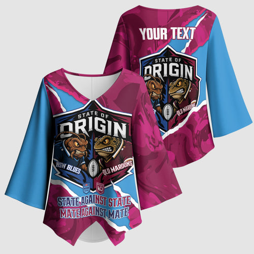 QLD Maroons and NSW Blues Personalised Kimono Sleeve Blouse Cockroaches Cane Toads Together