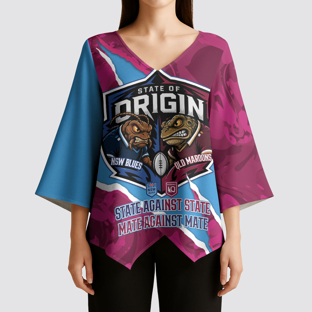 QLD Maroons and NSW Blues Personalised Kimono Sleeve Blouse Cockroaches Cane Toads Together