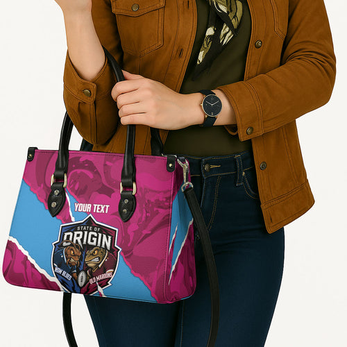 QLD Maroons and NSW Blues Personalised Leather Bag Cockroaches Cane Toads Together