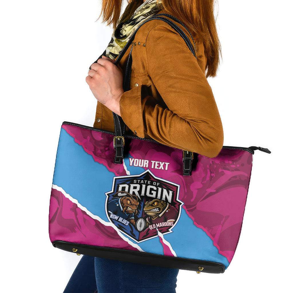 QLD Maroons and NSW Blues Personalised Leather Tote Bag Cockroaches Cane Toads Together