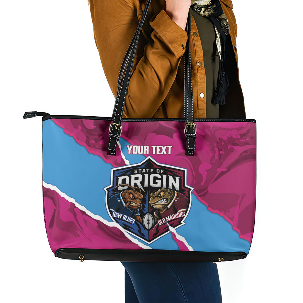 QLD Maroons and NSW Blues Personalised Leather Tote Bag Cockroaches Cane Toads Together