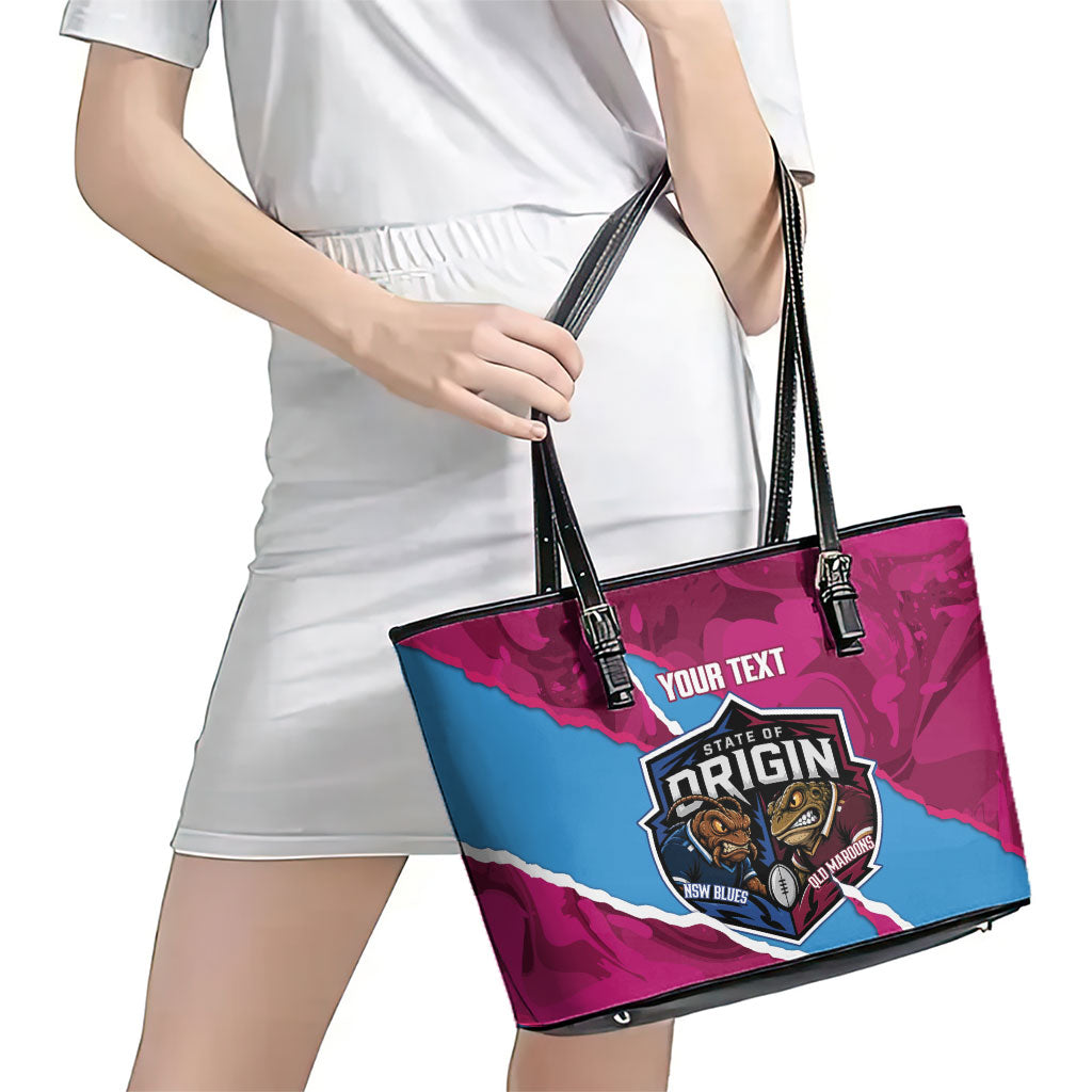 QLD Maroons and NSW Blues Personalised Leather Tote Bag Cockroaches Cane Toads Together