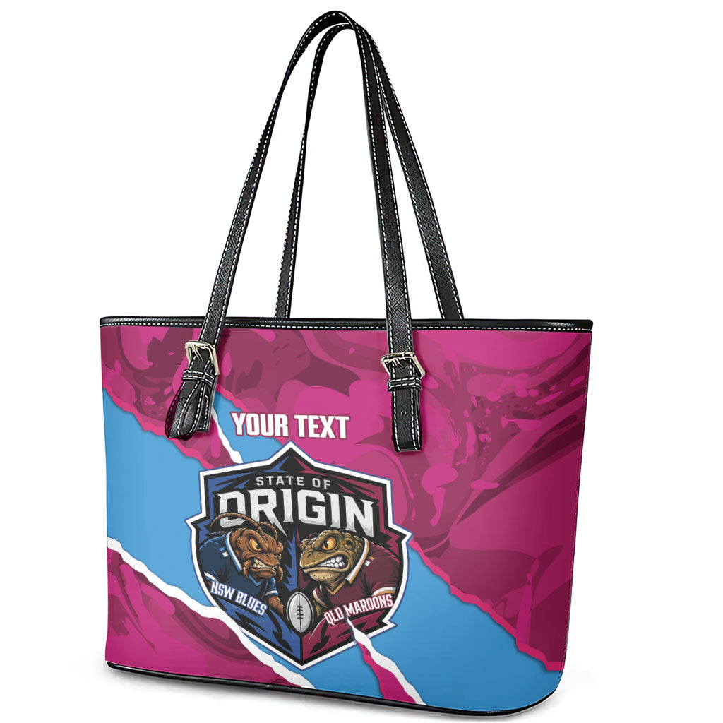 QLD Maroons and NSW Blues Personalised Leather Tote Bag Cockroaches Cane Toads Together