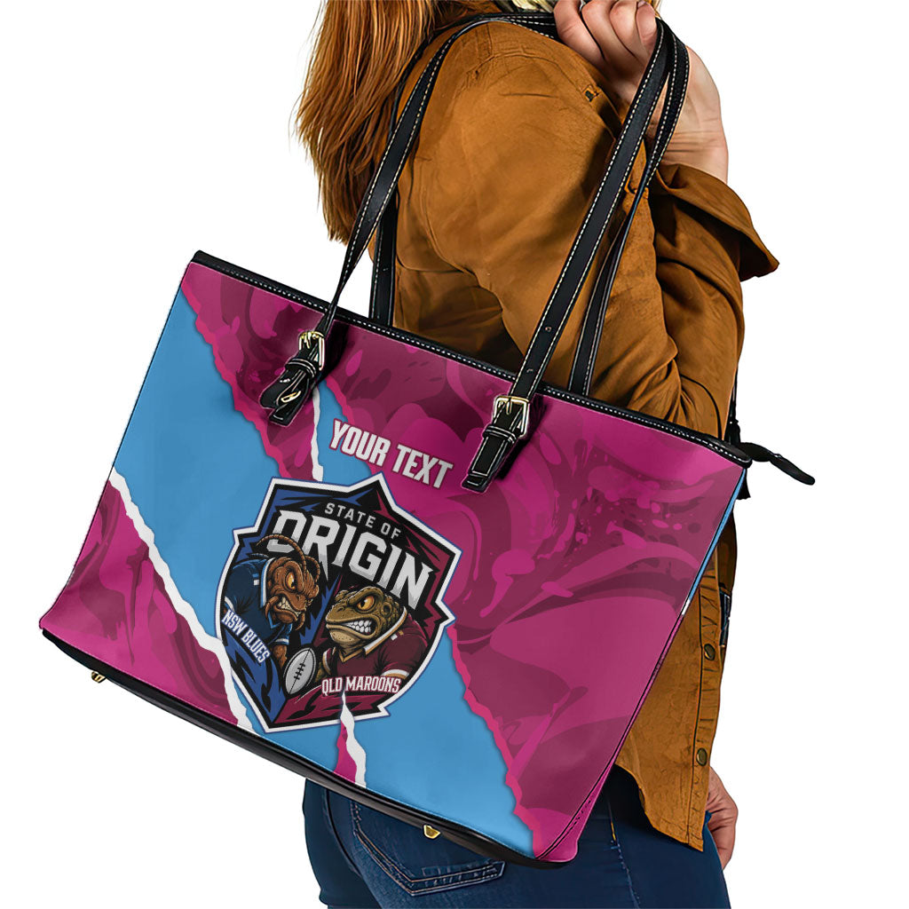 QLD Maroons and NSW Blues Personalised Leather Tote Bag Cockroaches Cane Toads Together