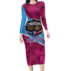 QLD Maroons and NSW Blues Personalised Long Sleeve Bodycon Dress Cockroaches Cane Toads Together