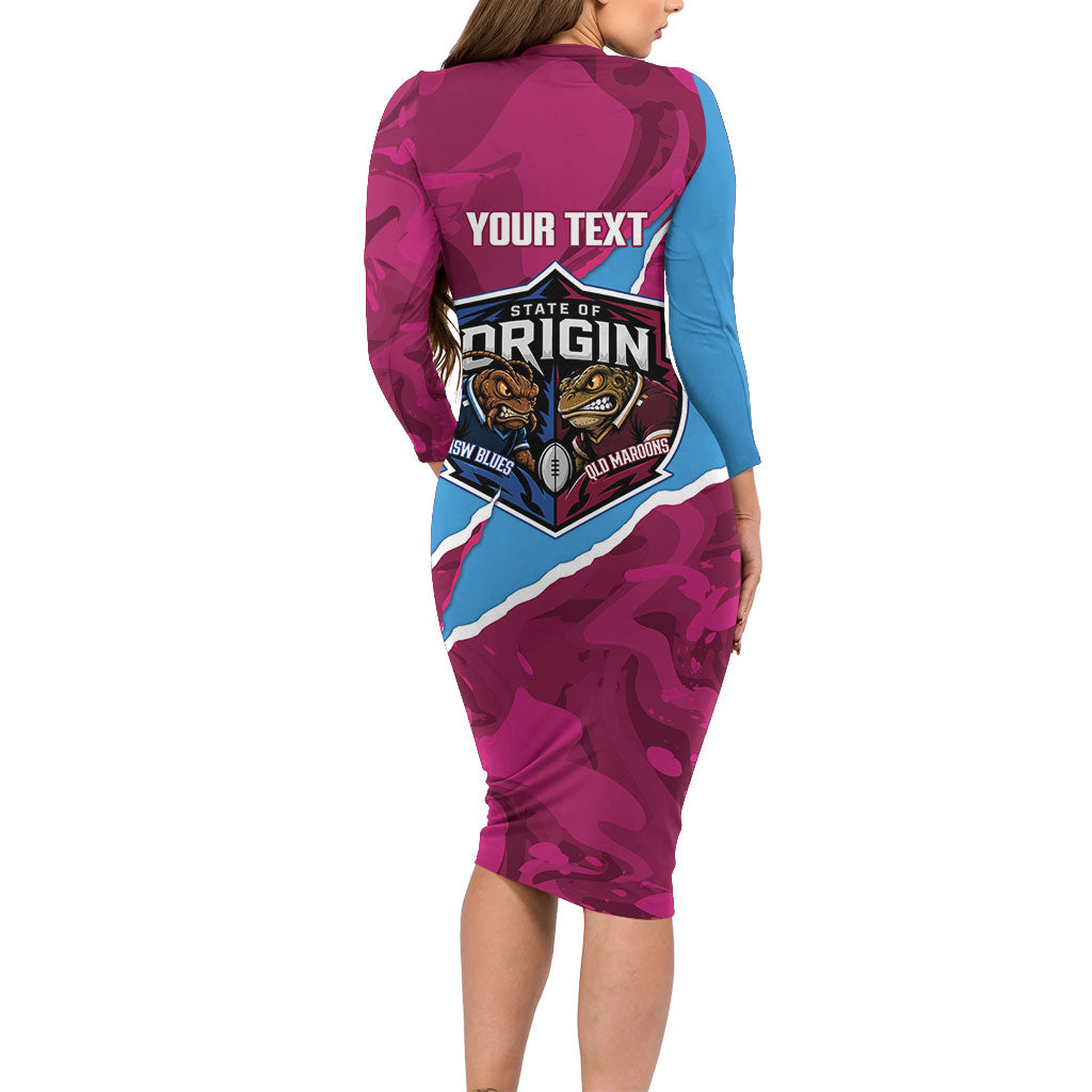 QLD Maroons and NSW Blues Personalised Long Sleeve Bodycon Dress Cockroaches Cane Toads Together