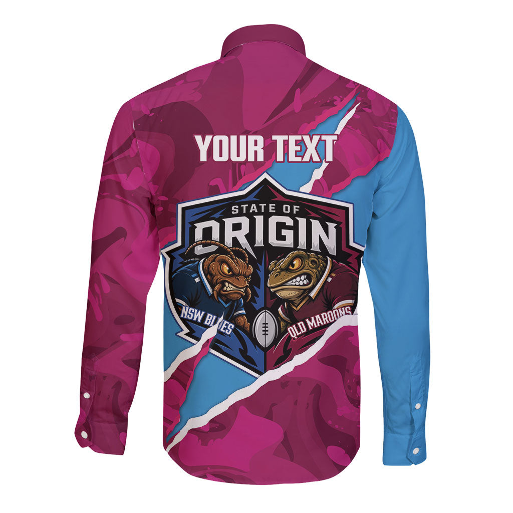 QLD Maroons and NSW Blues Personalised Long Sleeve Button Shirt Cockroaches Cane Toads Together