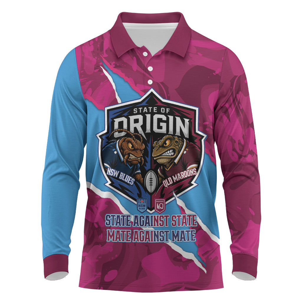 QLD Maroons and NSW Blues Personalised Long Sleeve Polo Shirt Cockroaches Cane Toads Together