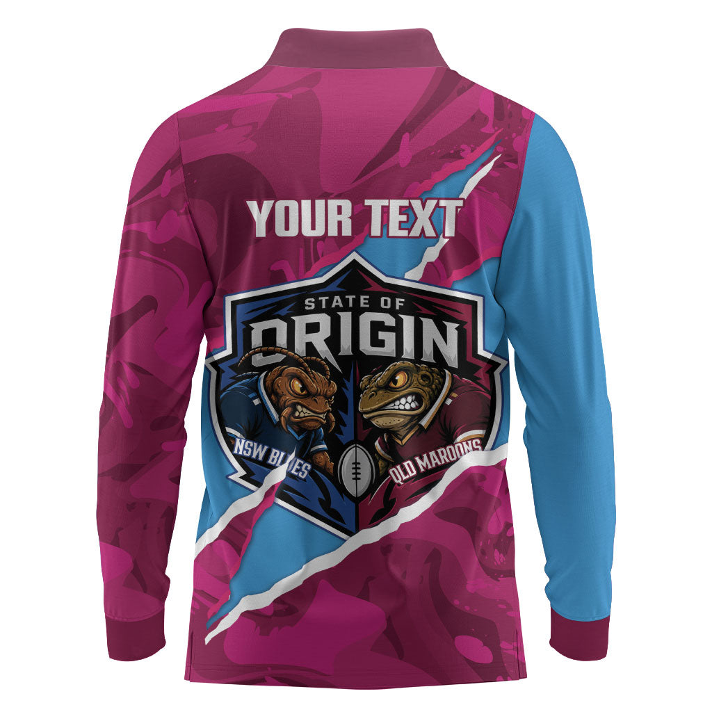 QLD Maroons and NSW Blues Personalised Long Sleeve Polo Shirt Cockroaches Cane Toads Together