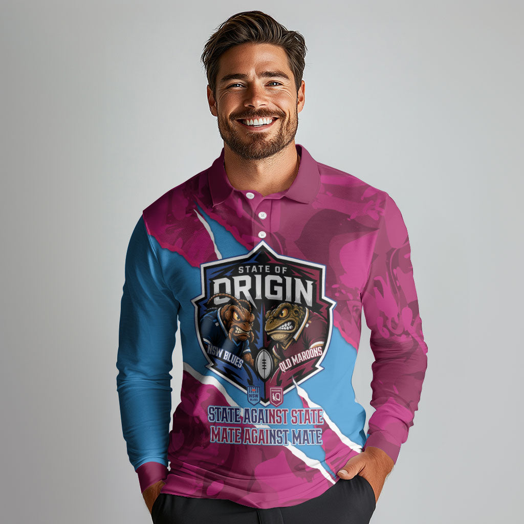 QLD Maroons and NSW Blues Personalised Long Sleeve Polo Shirt Cockroaches Cane Toads Together