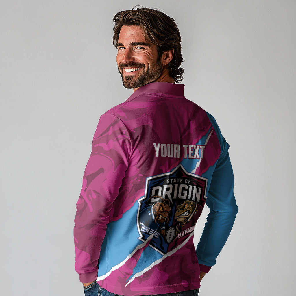QLD Maroons and NSW Blues Personalised Long Sleeve Polo Shirt Cockroaches Cane Toads Together