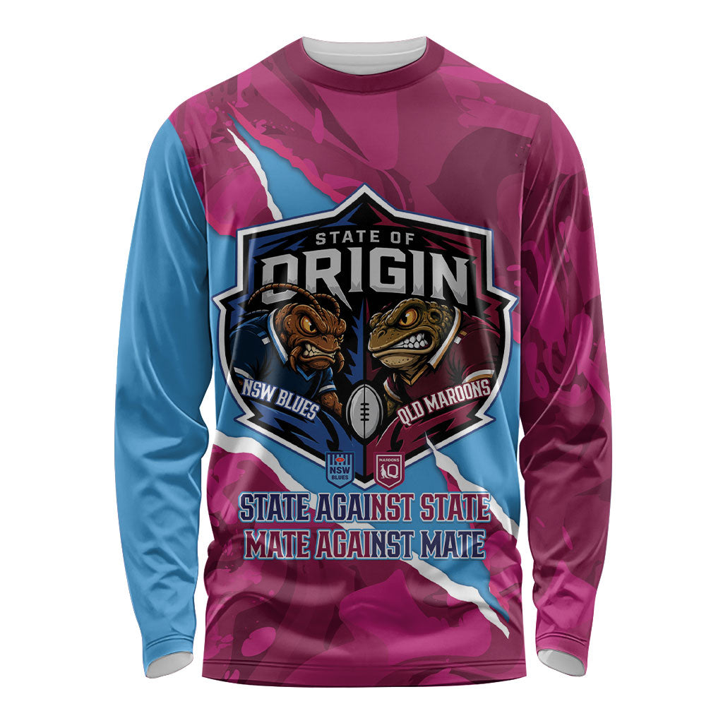 QLD Maroons and NSW Blues Personalised Long Sleeve Shirt Cockroaches Cane Toads Together
