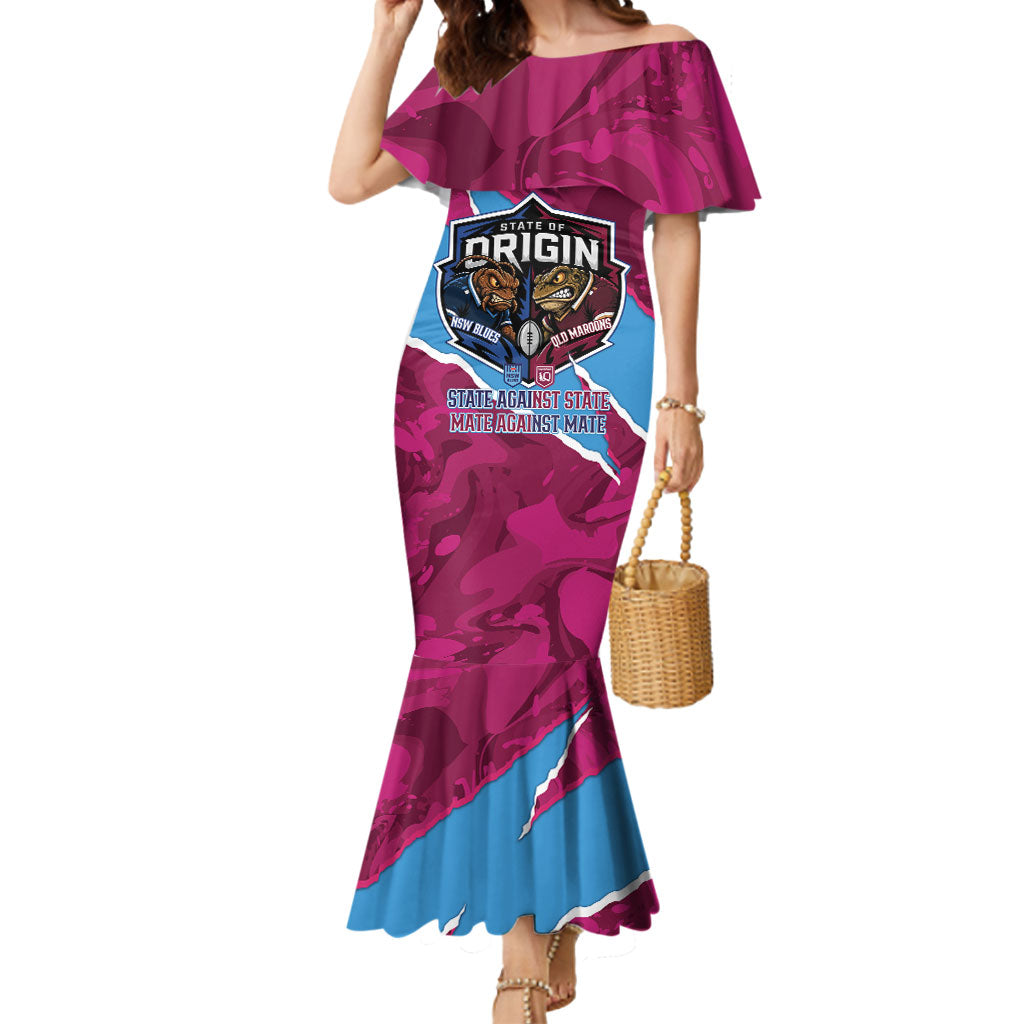 QLD Maroons and NSW Blues Personalised Mermaid Dress Cockroaches Cane Toads Together