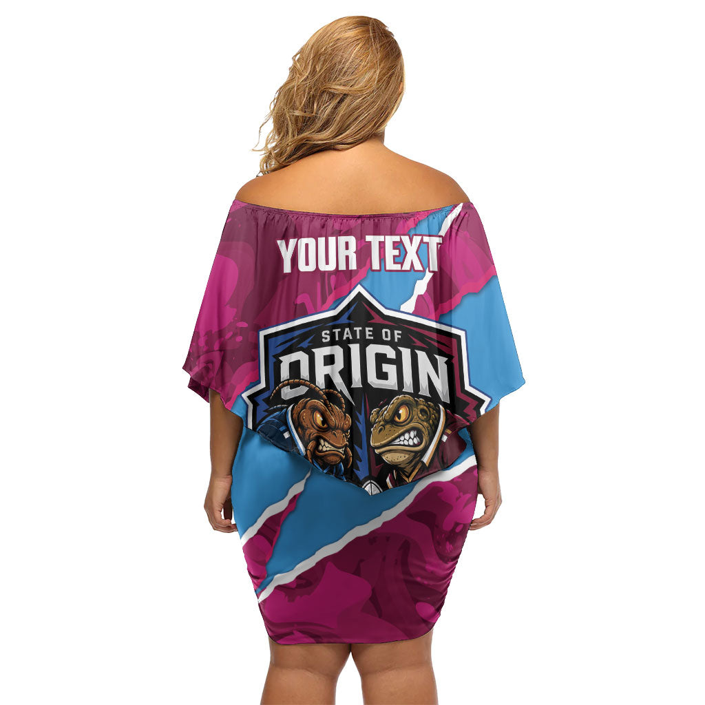 QLD Maroons and NSW Blues Personalised Off Shoulder Short Dress Cockroaches Cane Toads Together