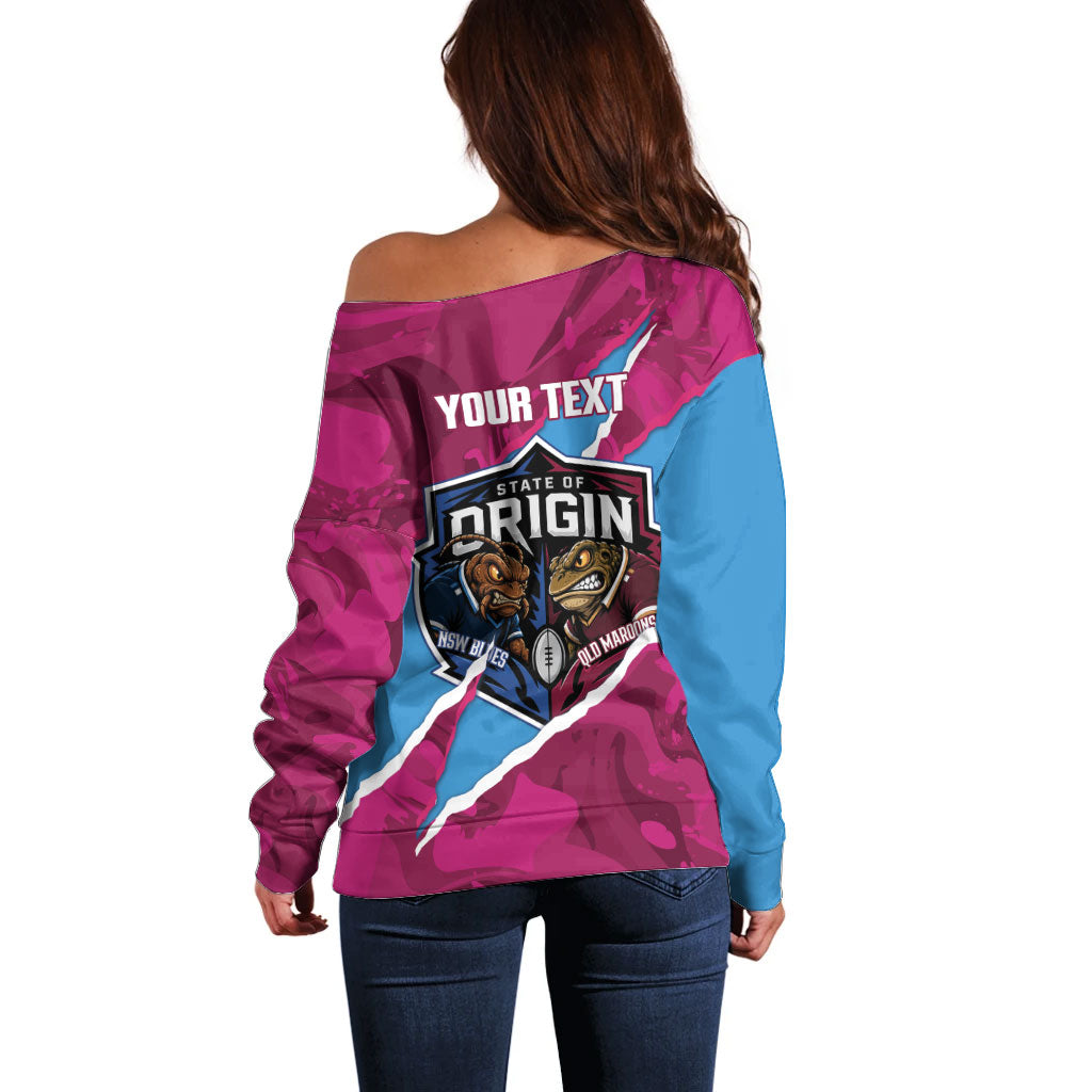 QLD Maroons and NSW Blues Personalised Off Shoulder Sweater Cockroaches Cane Toads Together