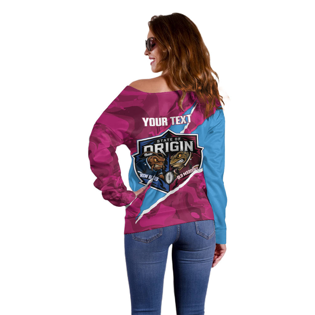 QLD Maroons and NSW Blues Personalised Off Shoulder Sweater Cockroaches Cane Toads Together
