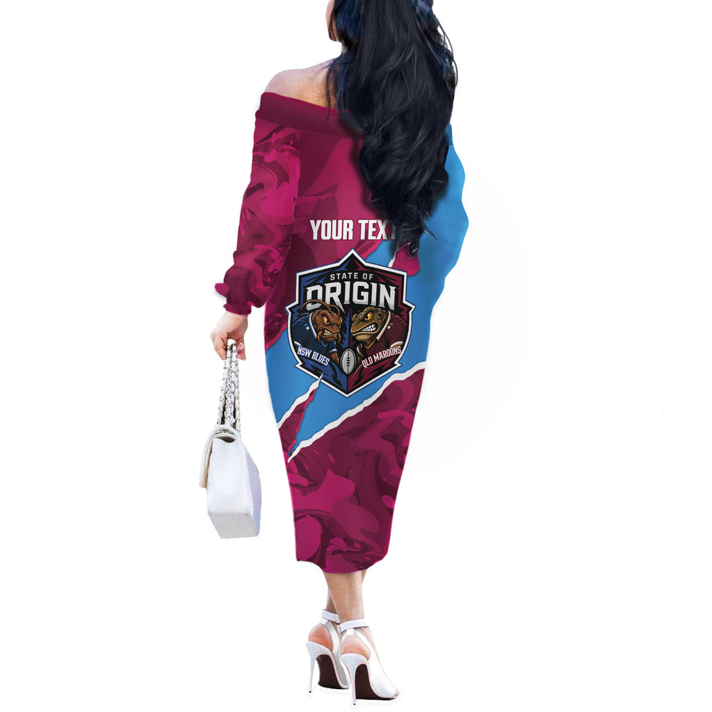 QLD Maroons and NSW Blues Personalised Off The Shoulder Long Sleeve Dress Cockroaches Cane Toads Together