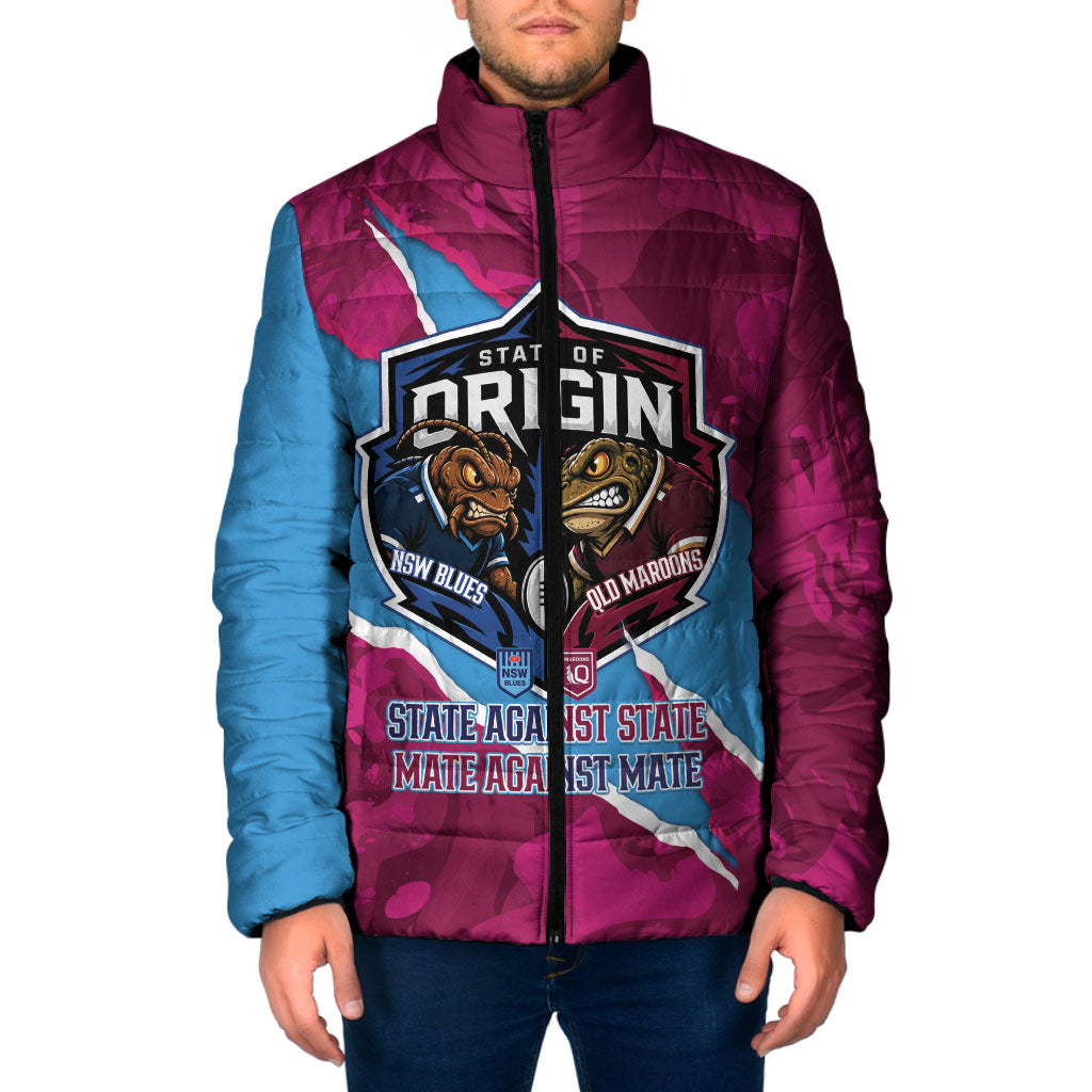 QLD Maroons and NSW Blues Personalised Padded Jacket Cockroaches Cane Toads Together