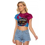 QLD Maroons and NSW Blues Personalised Raglan Cropped T Shirt Cockroaches Cane Toads Together