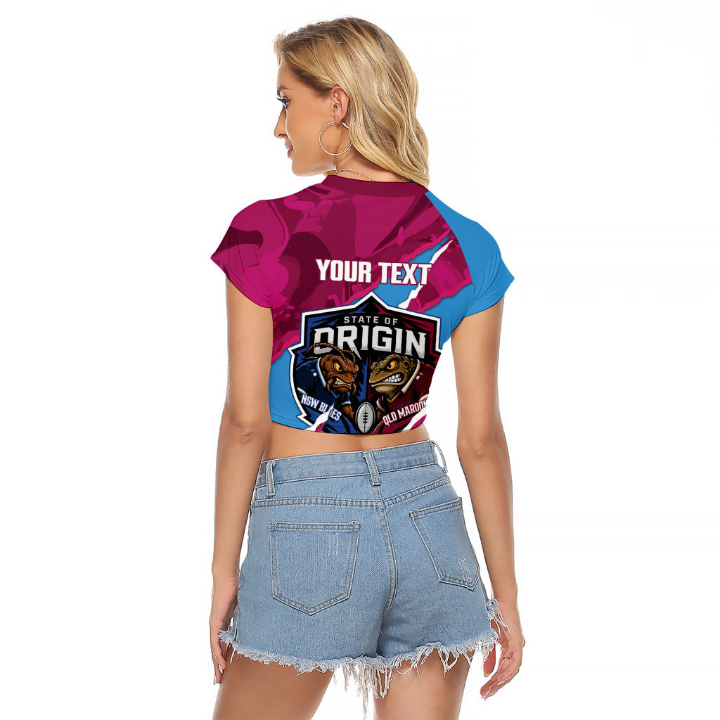 QLD Maroons and NSW Blues Personalised Raglan Cropped T Shirt Cockroaches Cane Toads Together