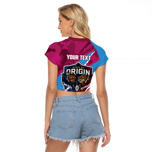 QLD Maroons and NSW Blues Personalised Raglan Cropped T Shirt Cockroaches Cane Toads Together