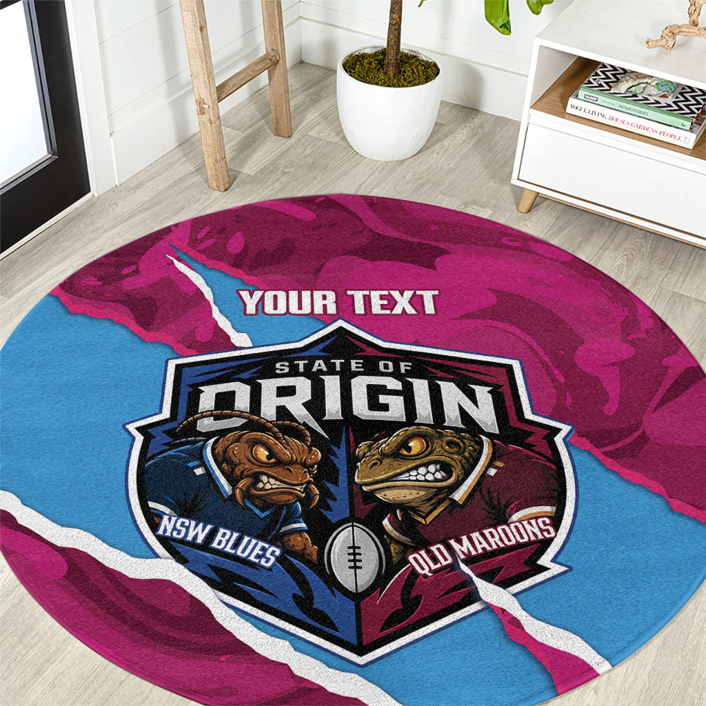 QLD Maroons and NSW Blues Personalised Round Carpet Cockroaches Cane Toads Together