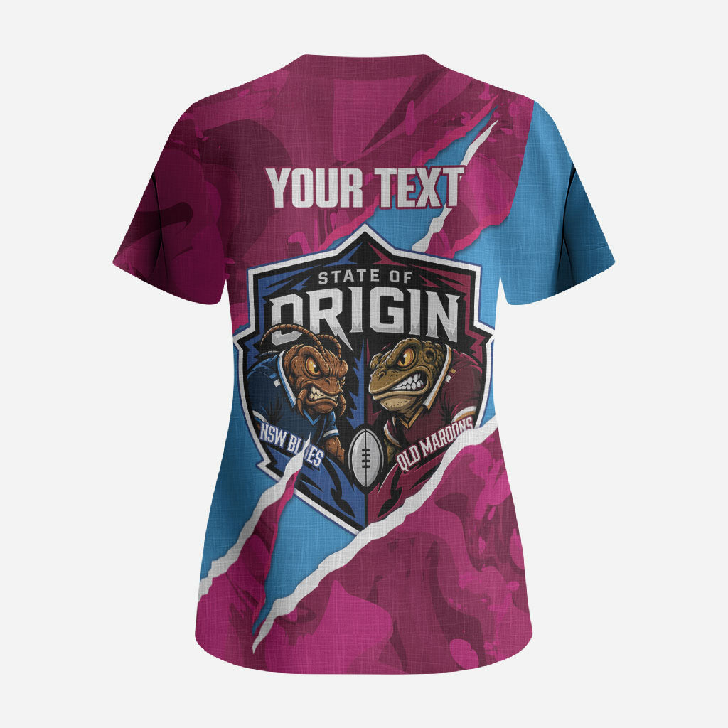 QLD Maroons and NSW Blues Personalised Scrub Top Cockroaches Cane Toads Together