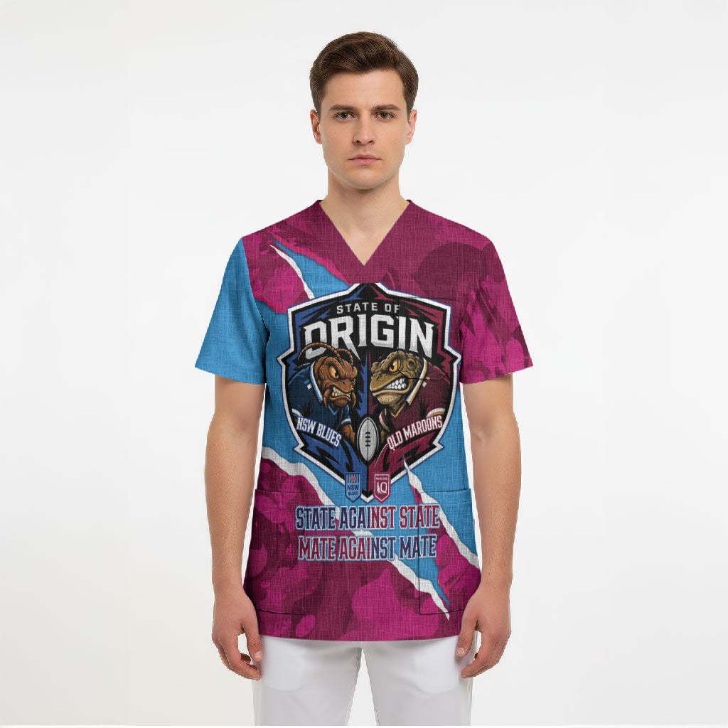QLD Maroons and NSW Blues Personalised Scrub Top Cockroaches Cane Toads Together