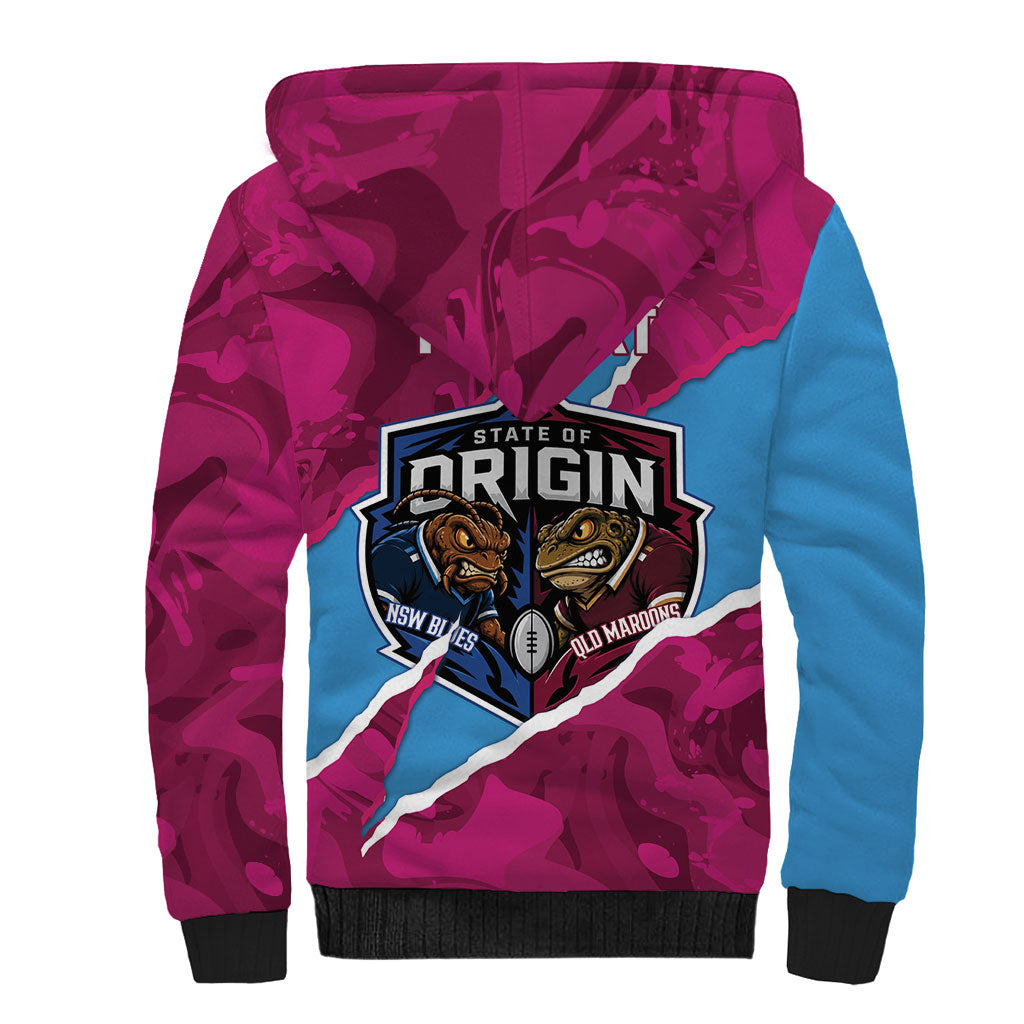 QLD Maroons and NSW Blues Personalised Sherpa Hoodie Cockroaches Cane Toads Together